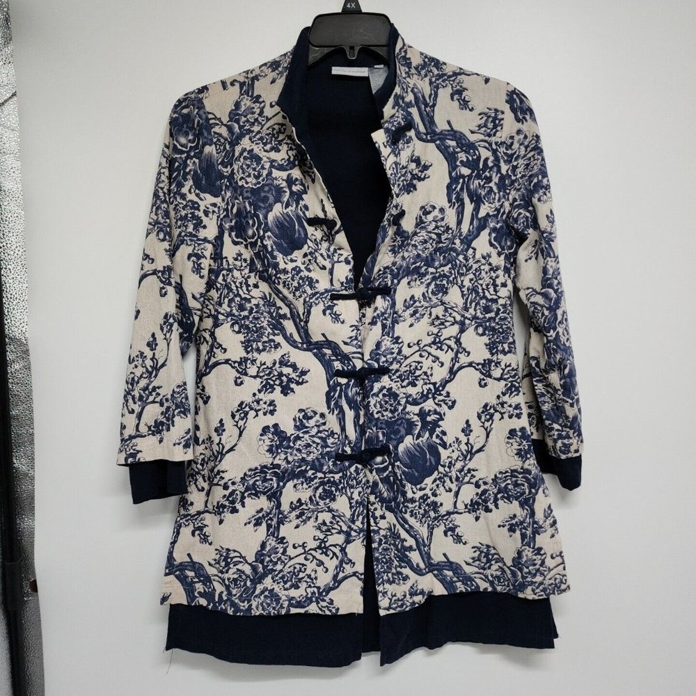 Soft Surroundings Size Small Jacket Floral Empress Linen Blend Mandarin Collar